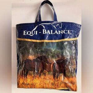 Animal Feed Sac Tote Bag, Horse Theme, Upcycled/Sustainable, Blue/Brown